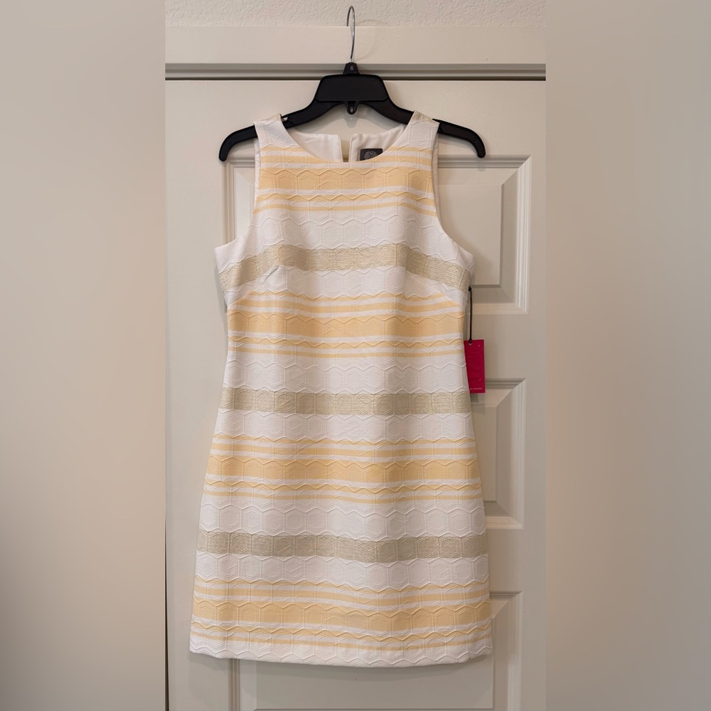 Vince Camuto Yellow and White Striped Mini Dress